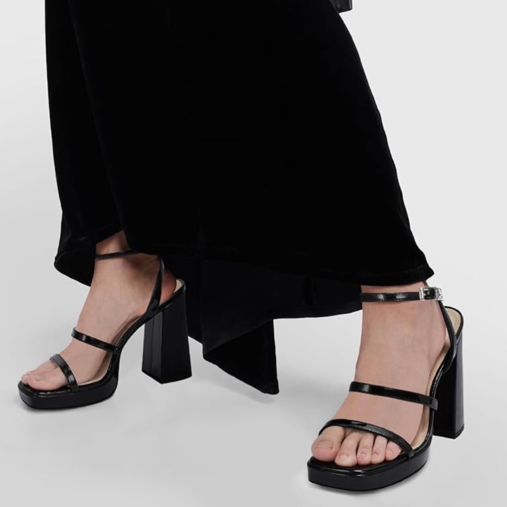 MIRA AZZURRA Black Chunky Block Heel Platform Strappy Sandals Size 9